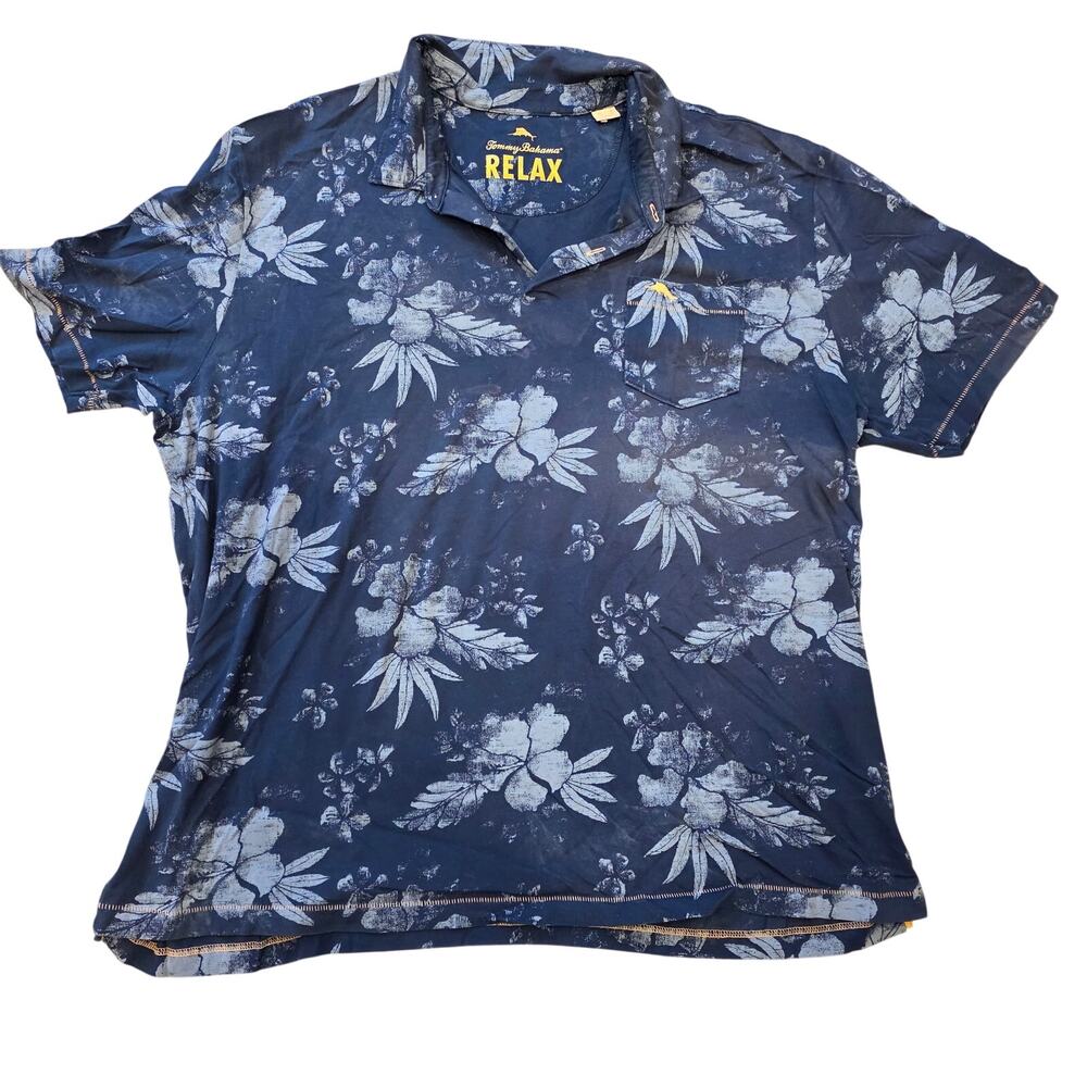 EUC Tommy Bahamas blue Hawaiian floral polo shirt sz‎ 3XL